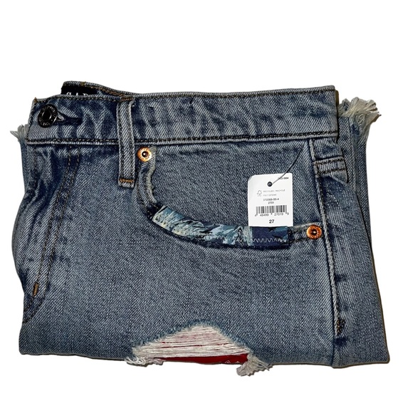 GAP Denim Patchwork Distressed Medium Wash Mini Skirt NWT Sz 27 - Picture 13 of 13